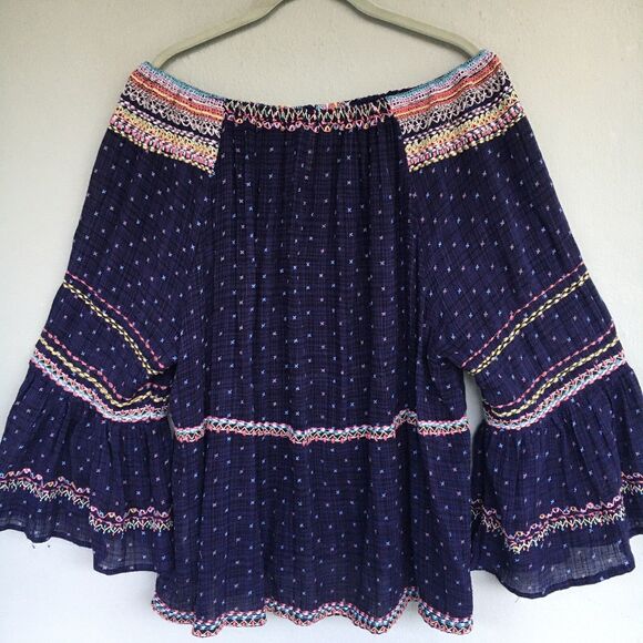 Free People Talia Top Women's M Embroidered Peasant Boho Bell Sleeve Blouse - Picture 10 of 16